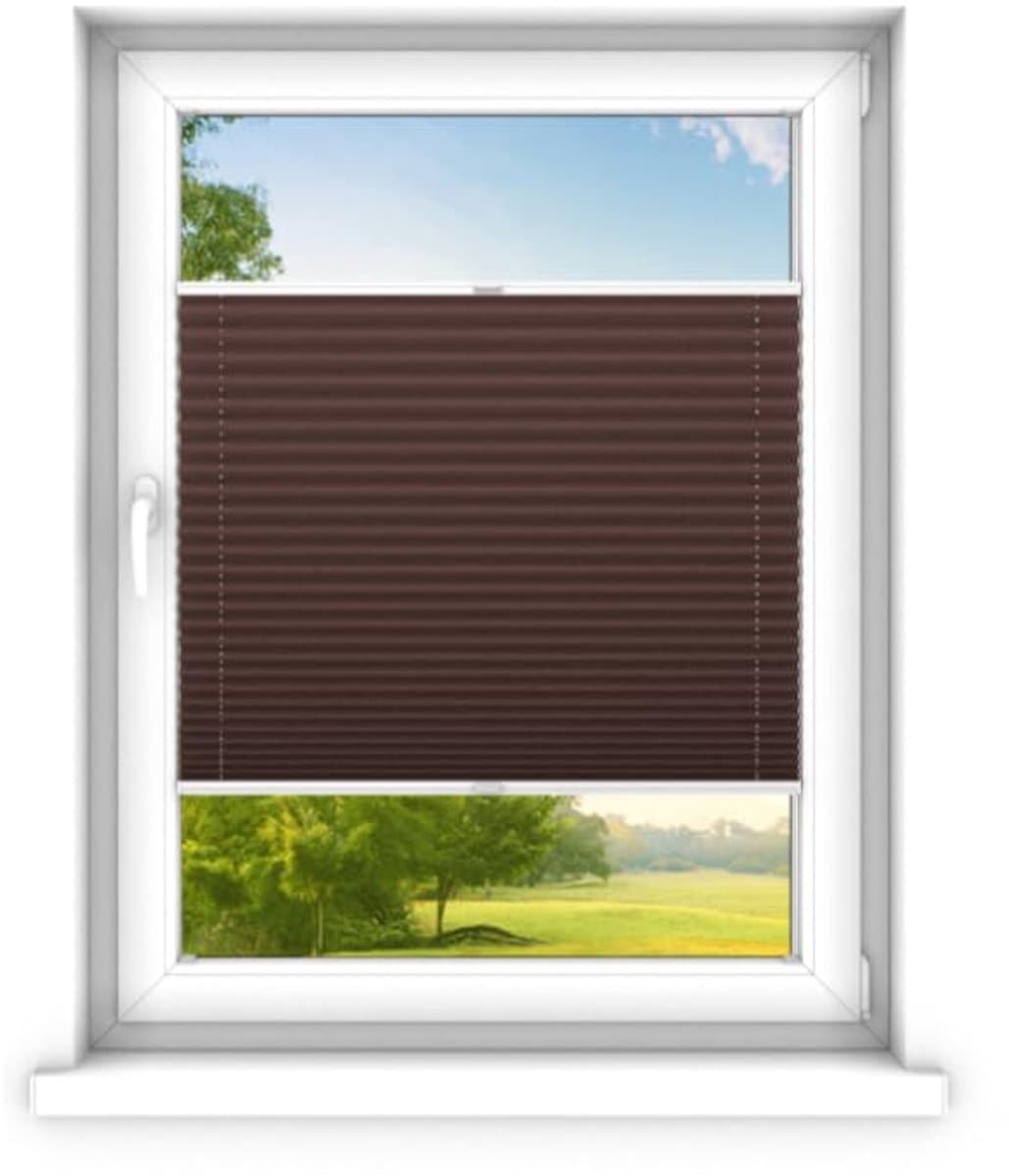 time4blinds - Plisségordijn zonder boren op maat gemaakt - Vouwgordijn - Plisségordijn privacy en zonwering - Eenvoudige installatie - Kant-en-klaar plisségordijn - 130x160 cm - Klassiek bruin