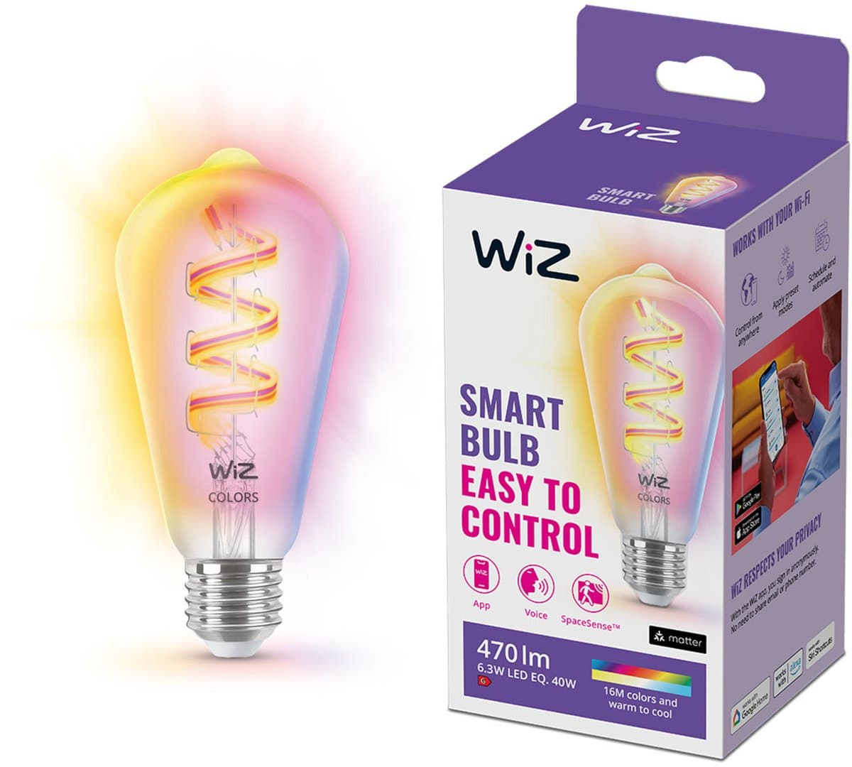WiZ Edison Filament lamp- Gekleurd en wit licht - E27