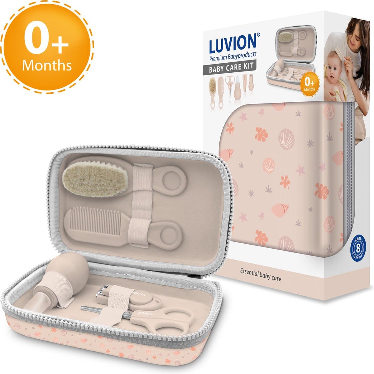 LUVION® Baby Verzorgingsset Roze - uitgebreide 8 delige geschenkset met baby verzorgingsproducten - Manicureset en nagelset met nagelknipper, nagelvijl en nagelschaartje - Borstel en kam voor de haarverzorging - Neuszuiger - Kraamcadeau Meisje