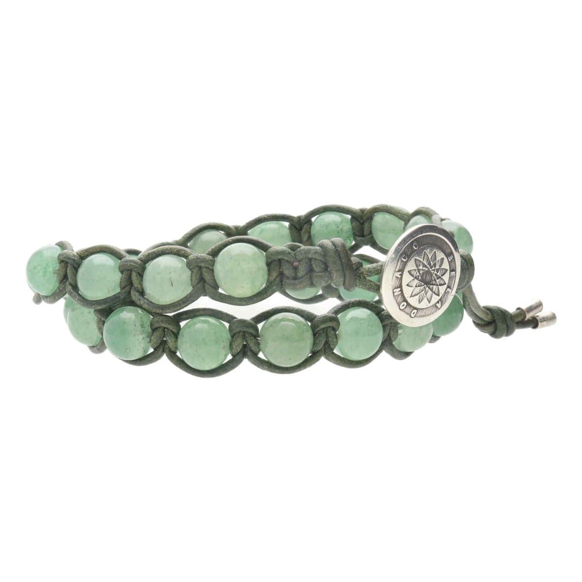 Bela Donaco - Wikkelarmband Classic B8 – Aventurijn – vintage Leer – Sterling Zilver