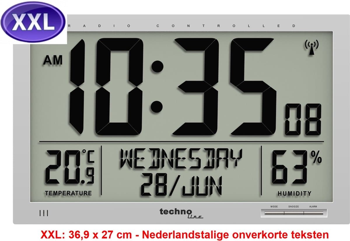 JUMBO-klok - 27 x 36,9 cm - radio-controlled - weergave binnen-temperatuur en -luchtvochtigheid - 8013
