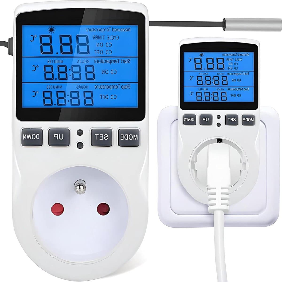Digital Temperature Controller Thermostat Socket - Heating Cooling 250 V - Sensor Socket Switch with Probe LCD Screen for Greenhouse