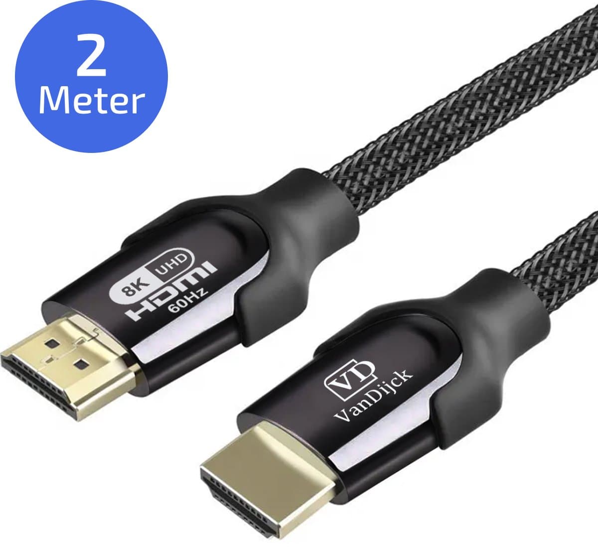 VanDijck Premium HDMI kabel 2.1 - 2 meter - 4K 120Hz - 8K 60Hz - Zwart