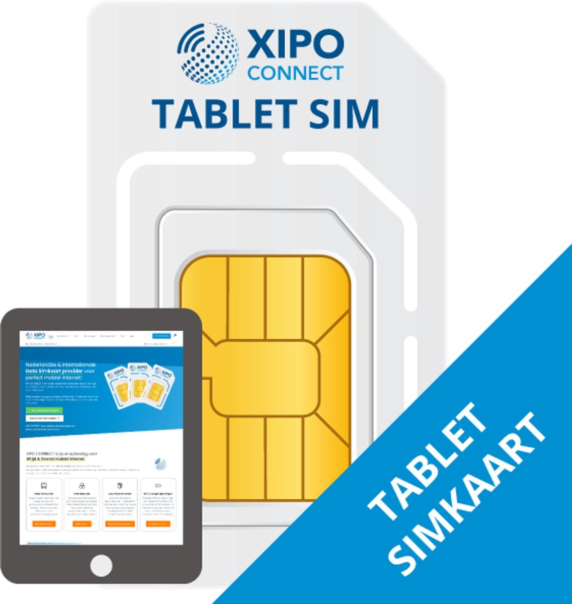 XIPO CONNECT - Simkaart voor Tablet Europa + 2GB Data - Data is 365 dagen geldig + onbeperkt verlengbaar