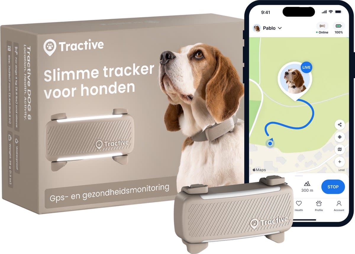 Tractive DOG 6 – Locatie tracker met GPS Gezondheid & Activity functies - Past op meeste halsbanden - Bruin