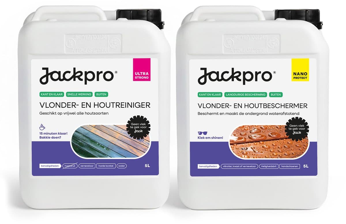 Jackpro Vlonder en Hout Compleet - 5L Houtreiniger & 5L Houtbeschermer - Schoonmaken - Impregneren - NANO Coating