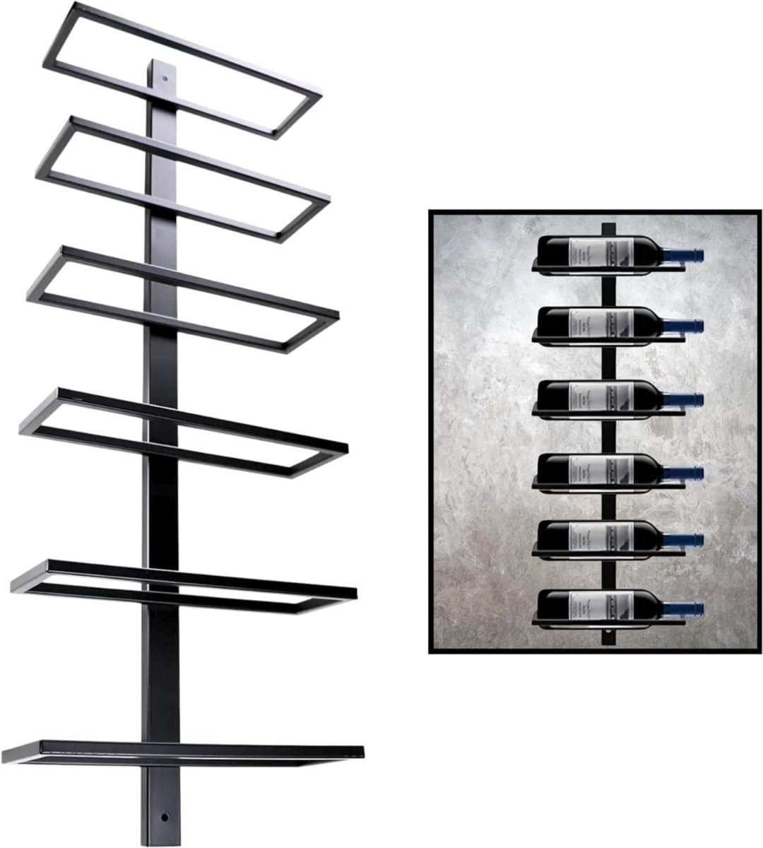 AMA® Wijnrek Muur - Wijnrek Wand - Wijnrek - Zwart - 11x27x75cm
