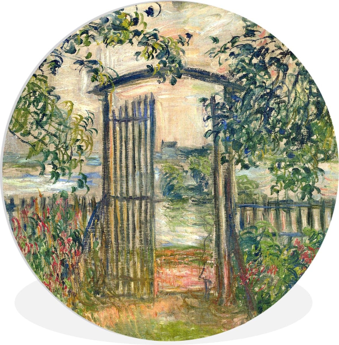WallCircle - Wandcirkel ⌀ 90 - De tuinpoort in Vétheuil - Claude Monet - Ronde schilderijen woonkamer - Wandbord rond - Muurdecoratie cirkel - Kamer decoratie binnen - Wanddecoratie muurcirkel - Woonaccessoires