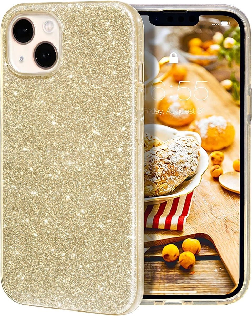 Geschikt voor iPhone 13 hoesje glitter backcover – Goud – oTronica