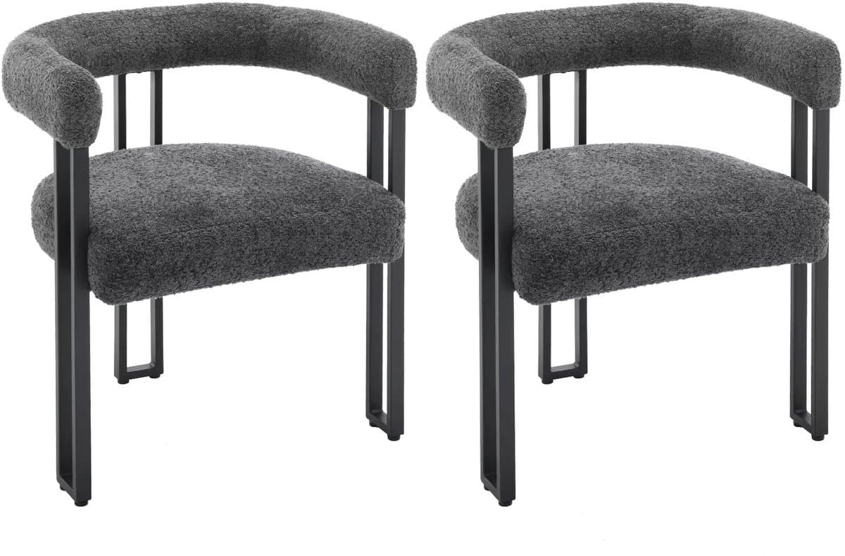 Bresht Eetkamerstoelen - Set van 2 - Armleuningen - Chenille - Metalen Poten - Modern Design - Grijs - 61,5 × 51,5 × 72 cm