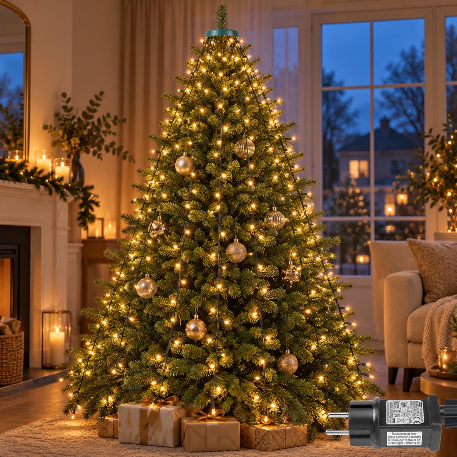 Lapamax Kerstboomverlichting met Ring - LED Lichtmantel 3 m met 480 LEDs en 16 Strengen - zonder Stertopper - 8 Lichtstanden, Timer en Geheugen - IP44 Binnen en Buiten - Warm Wit - Kerstdecoratie