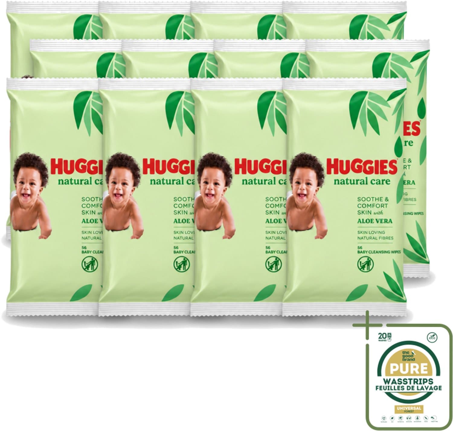 12 x Huggies - Billendoekjes - Huidvriendelijk - Met Aloë Vera - 56 Babydoekjes - Wasstrips - Billendoekjes Voor Baby - Zachte Reiniging - Hypoallergeen - Aloë Vera - Vitamine E