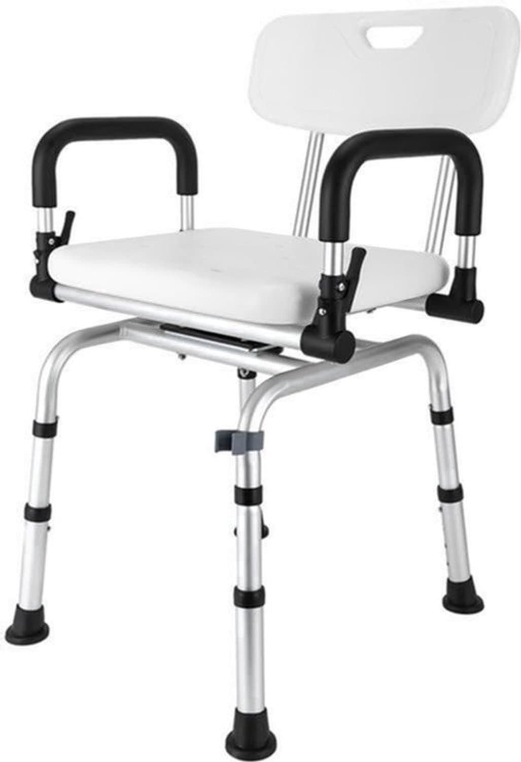 Douchekruk – Douchestoel – Douchestoeltje – Badkamerkruk – Zitting met Armleuningen – Aluminiumlegering – 360° Draaibaar – Verstelbare Hoogte 40-48 cm – Max. Draagkracht 180 kg