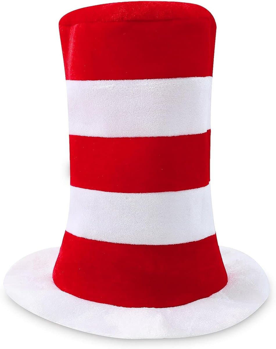 Rode en witte gestreepte hoge cilinderhoed voor boekendag, verkleedkostuum met kattenthema, eenheidsmaat