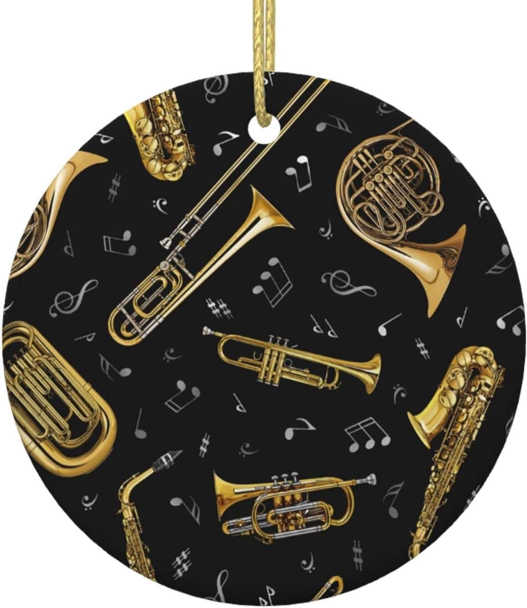 Kerstboom Hanger - Keramische Decoratie - Kerstversiering Ophangen - Dubbelzijdig Bedrukt - 7 cm Diameter - Goud Wit