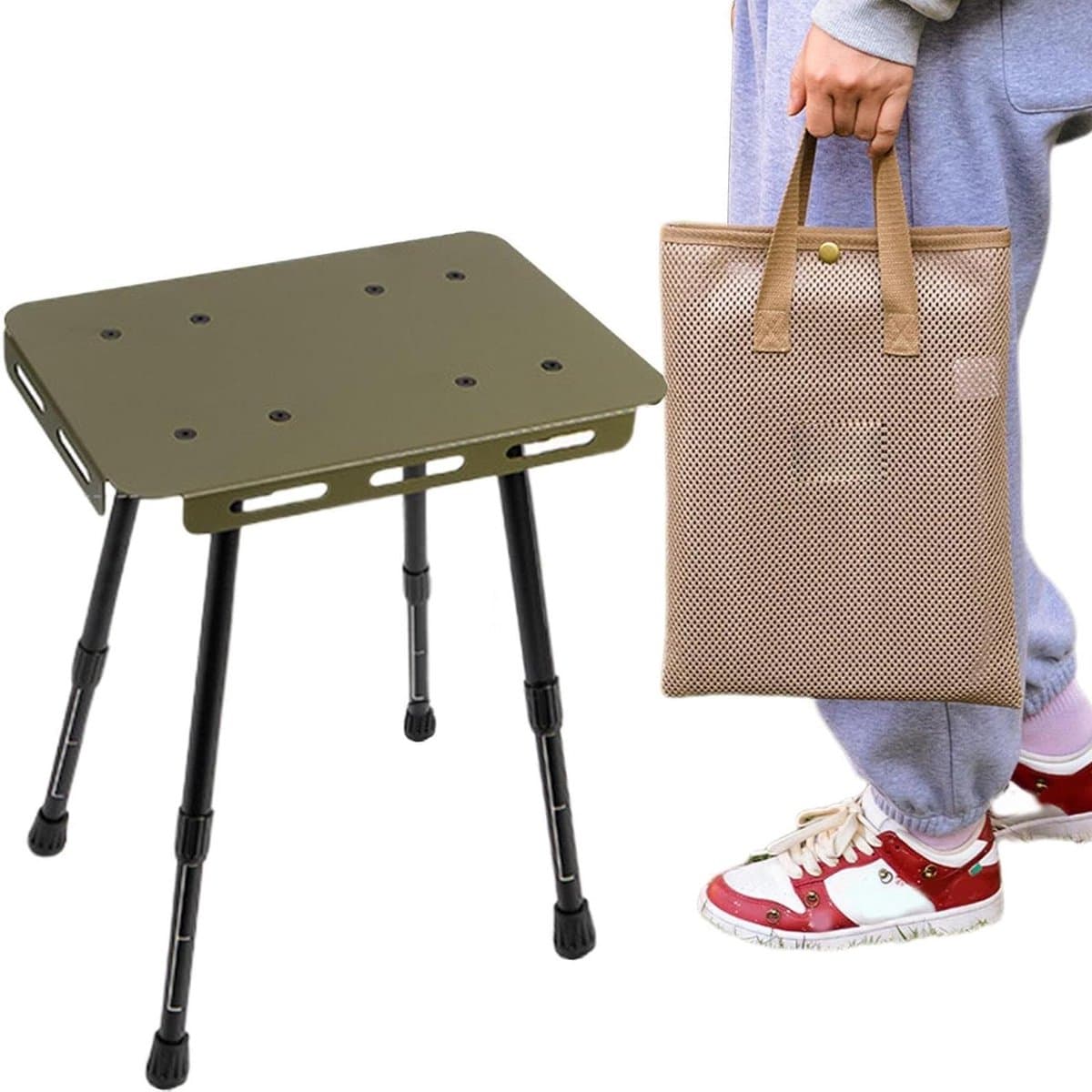 Opvouwbare Tafel - Klaptafel Campingtafel - Buitenactiviteiten - Verstelbare Hoogte - 30.7x27.7x21.5cm - Leger Groen
