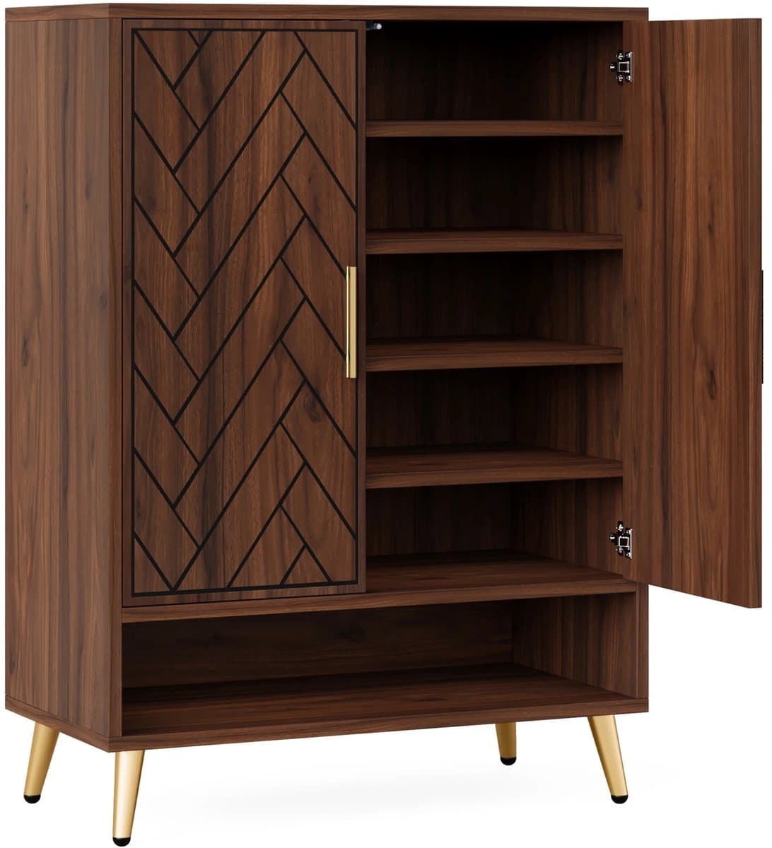 Brandistry - Schoenenkast - Schoenenkast Met Deuren - 6 Laags Schoenenkast - Opbergkast - Walnoothout - Met Verstelbare Planken