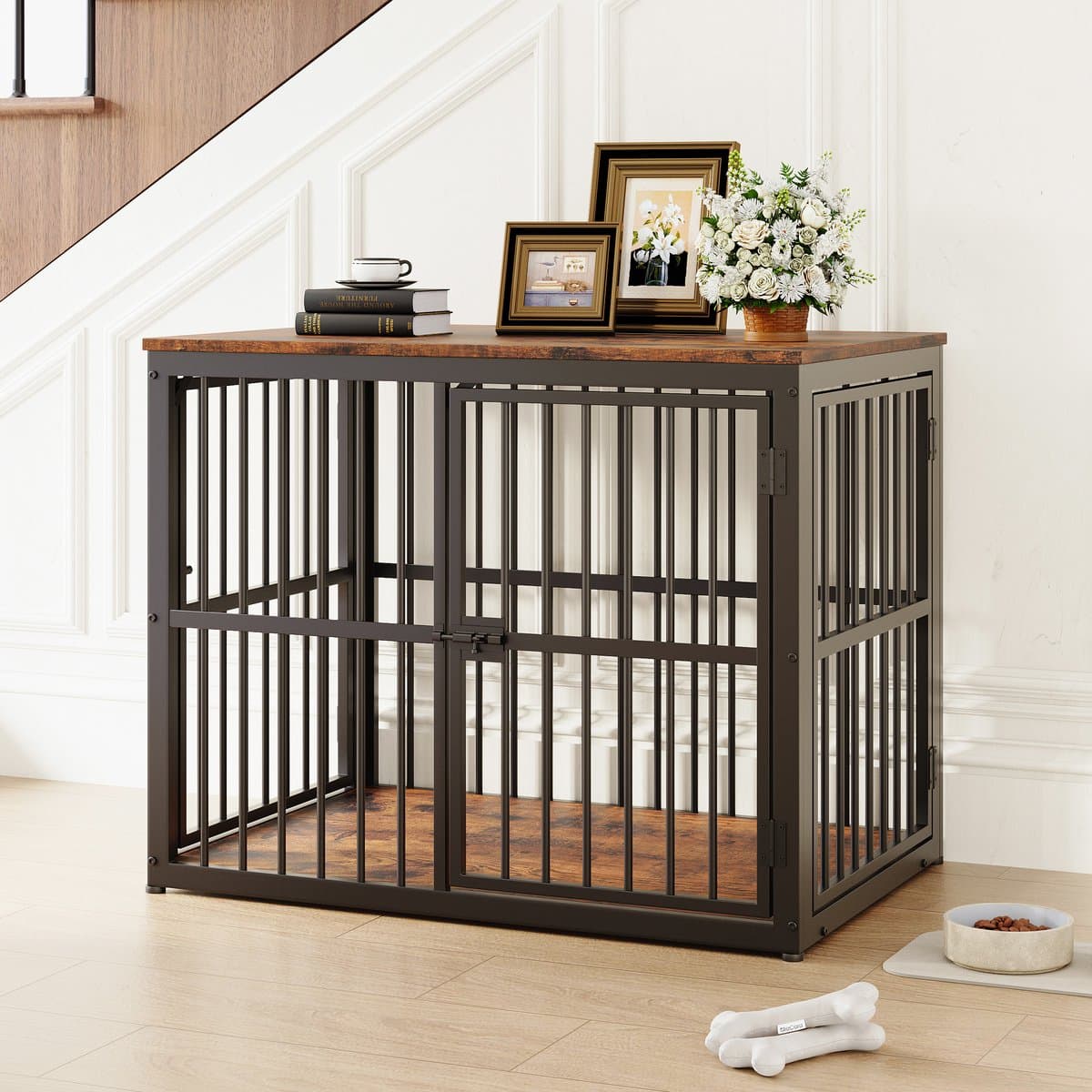 Modulaire Hondenbench - Kamerkennel Meubelstuk - 3 Deuren - Stapelbaar Systeem - Waterbestendig - Woonkamer TV Meubel - 84x56x66 cm - Retro Bruin