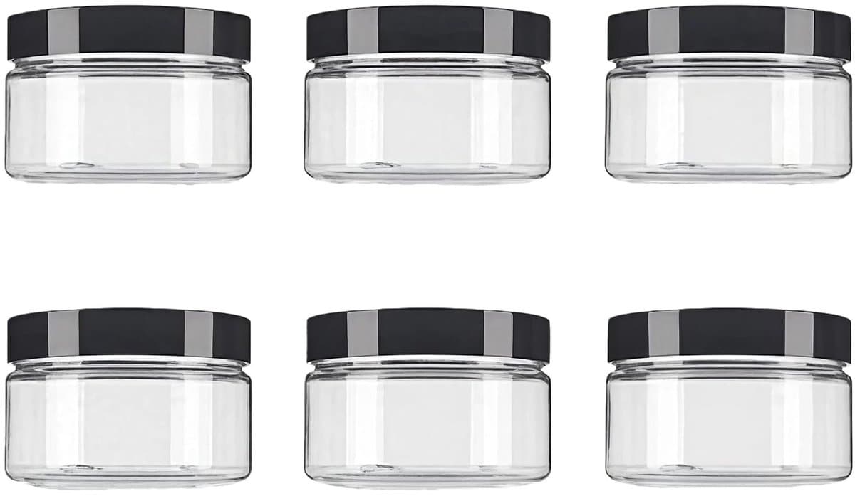 Dailygoods- Opslagpot 250ml - 6PCS - Plastic - Met Zwarte Deksel - Voor Cosmetica - Lichtgewicht - Handig voor Reizen - Plastic Pot
