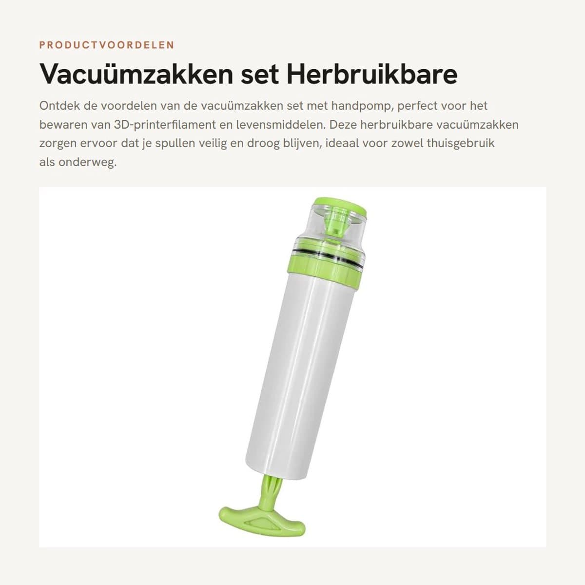 Dailygoods- Vacuümzakken met handpomp - Herbruikbare vacuümzakken - Voedselconservering - 3D-printerfilament - 10 stuks - 30 x 34 cm - Opbergzakken
