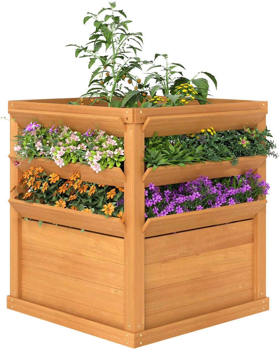 Linkforu - Tuinbloembak met Latwerk - Open Bodem - Houten bloempot - 65x65x60 cm - Geschikt voor Tuin – Balkon – Robuuste Constructie
