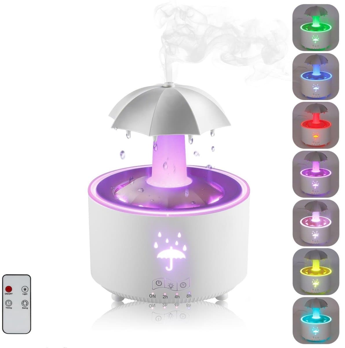 longziming -Regenparaplu Luchtbevochtiger - Ultrasone Mist Maker - Aromadiffusor - Roterend Paraplu Ontwerp - 7-Kleuren LED Nachtlicht - Stil Bedrijf Met Regengeluid - Ideaal Voor Slaap En Ontspanning - 1 Stuk