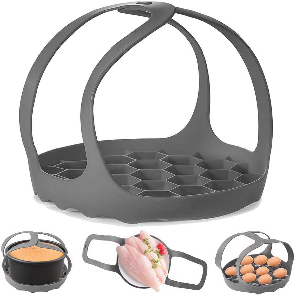 Dailygoods - Snelkookpan Sling - Siliconen Bakvormen - Hittebestendig en Vaatwasmachinebestendig - Grijs - Eierstomer en Onderzetter - Geschikt voor 6
