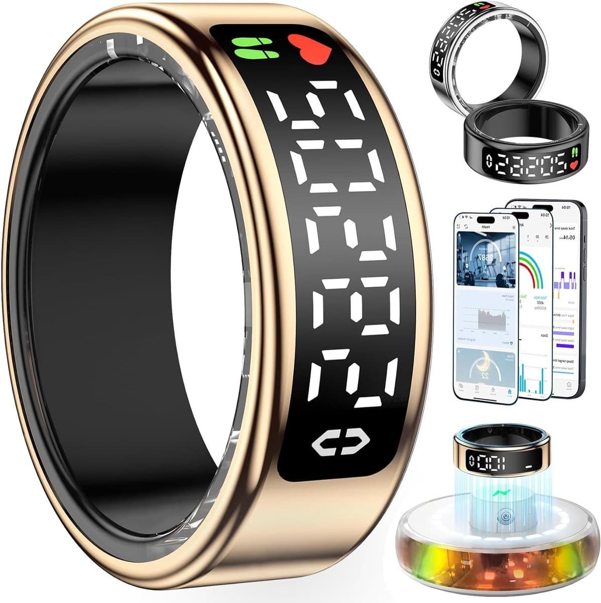 Slimme Ring - Fitness Tracker - Gezondheid Monitoren - Touchscreen LED Display - IP68 Waterdicht - Rosé Goud