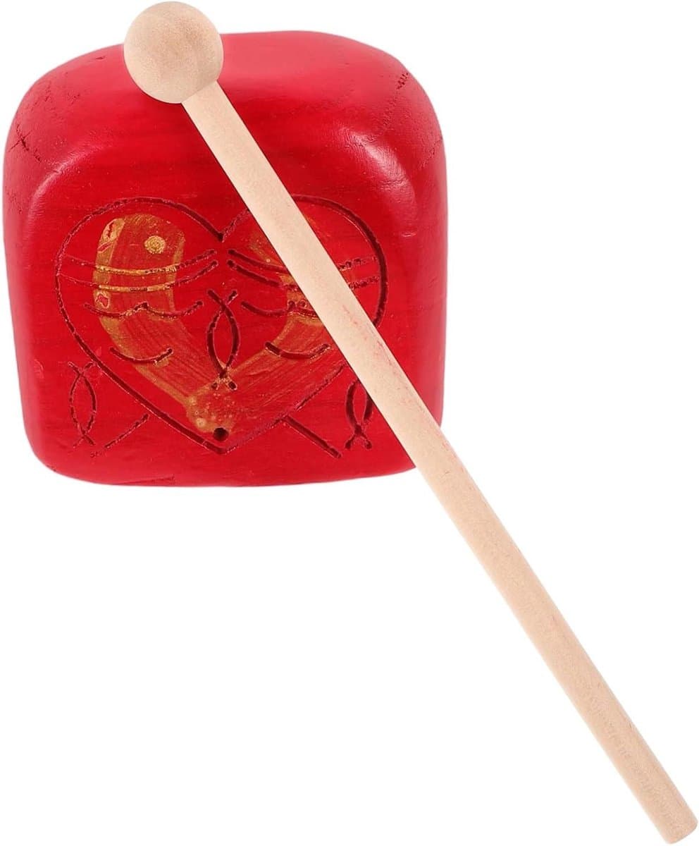 Houten Vissen Trommel - Perkussie Instrument - Muziek Maken - Resonant Geluid - 9 x 9 x 7 cm - Multicolour