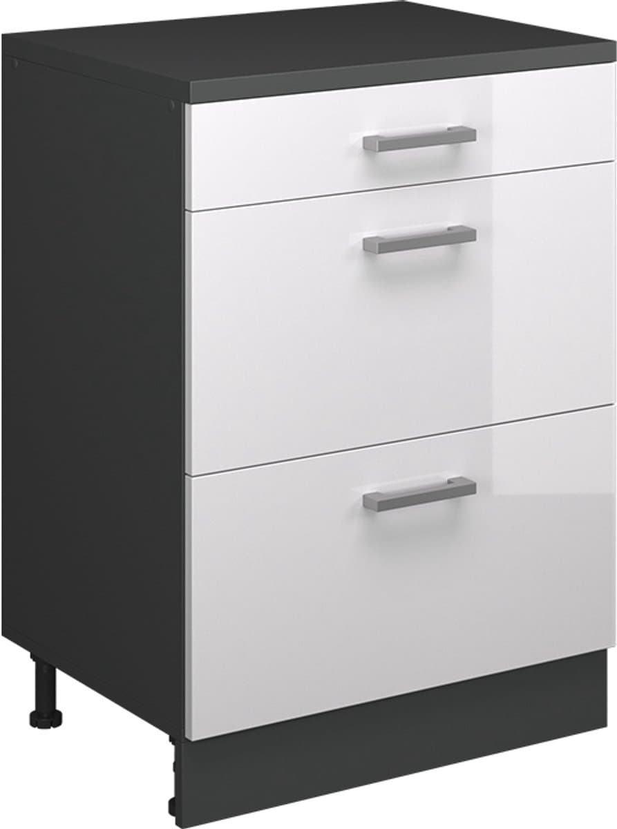 Vicco Uitbreidingscommode Rion, Wit Hoogglans/Antraciet, 60 x 46 cm zonder schuine kant met 3 lades