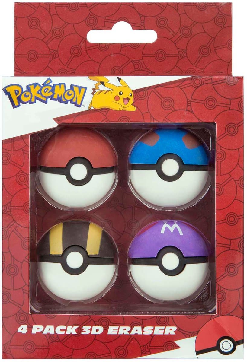 OttoSimon Pokémon gummen set - 4 stuks - kleurrijke Pokéball gummen.