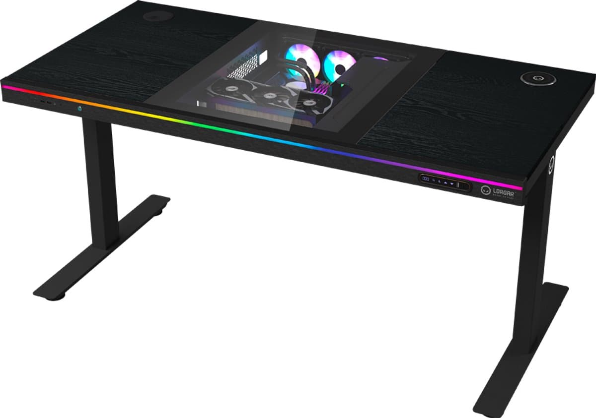 Lorgar Elite 90 Serie - Gaming Bureau - Zit/Sta - PC-behuizing - Draadloze Lader - RGB-verlichting