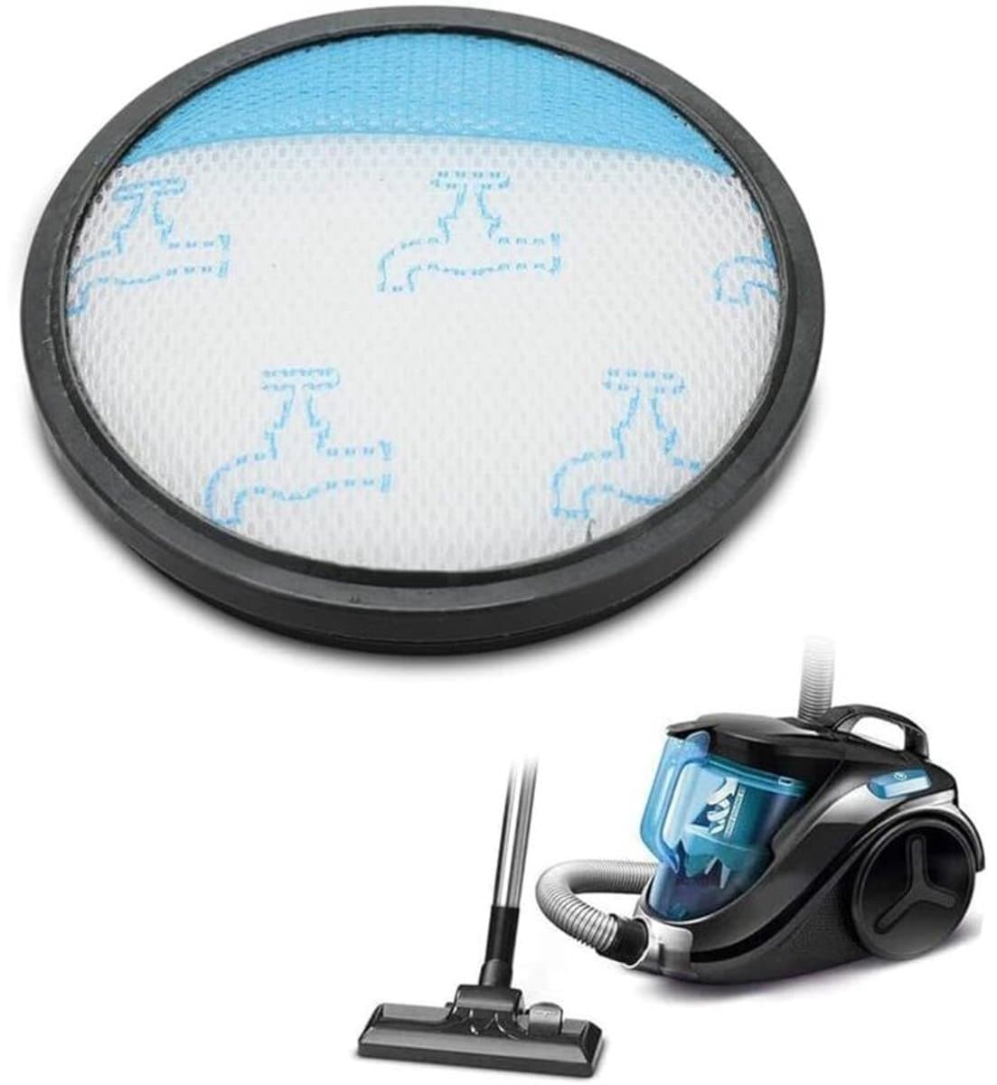 Twee wasbare filters voor Rowenta Compact Power Cyclonic stofzuigers, geschikt voor de modellen RO3715EA tot en met RO3799EA, RP3721EA, MO3718PA tot en met MO3786PA en TW3724RA tot en met TW3786RA, voor een zeer efficiënte filtratie.