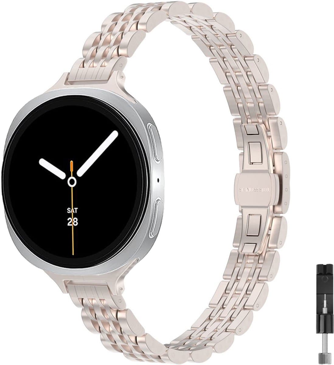 Stravo Slim RVS Schakelband – 7-Link Design – Elegante Dunne Horlogeband – Geschikt voor Samsung Galaxy Watch 8 40mm / 44mm & Watch 8 Classic 46mm – Starlight
