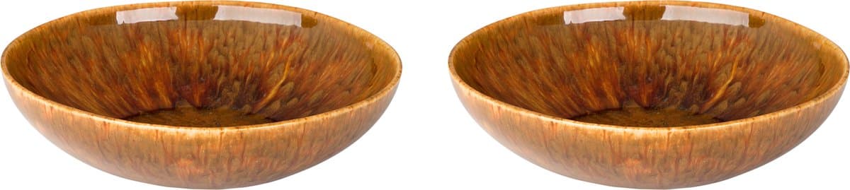 Palmer - Rustique - Bord diep - Pastabord - 2 stuks - ø 21 cm - Bruin - Stoneware - Bordenset