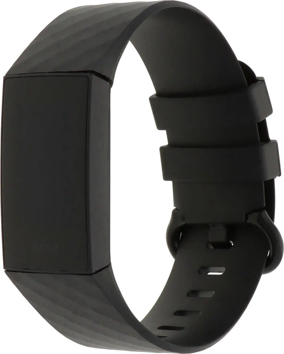 New Age Devi - Zwarte Sport Wafelband - Geschikt voor Fitbit Charge 3 4 - Horlogeband Armband Polsband - Maat SM