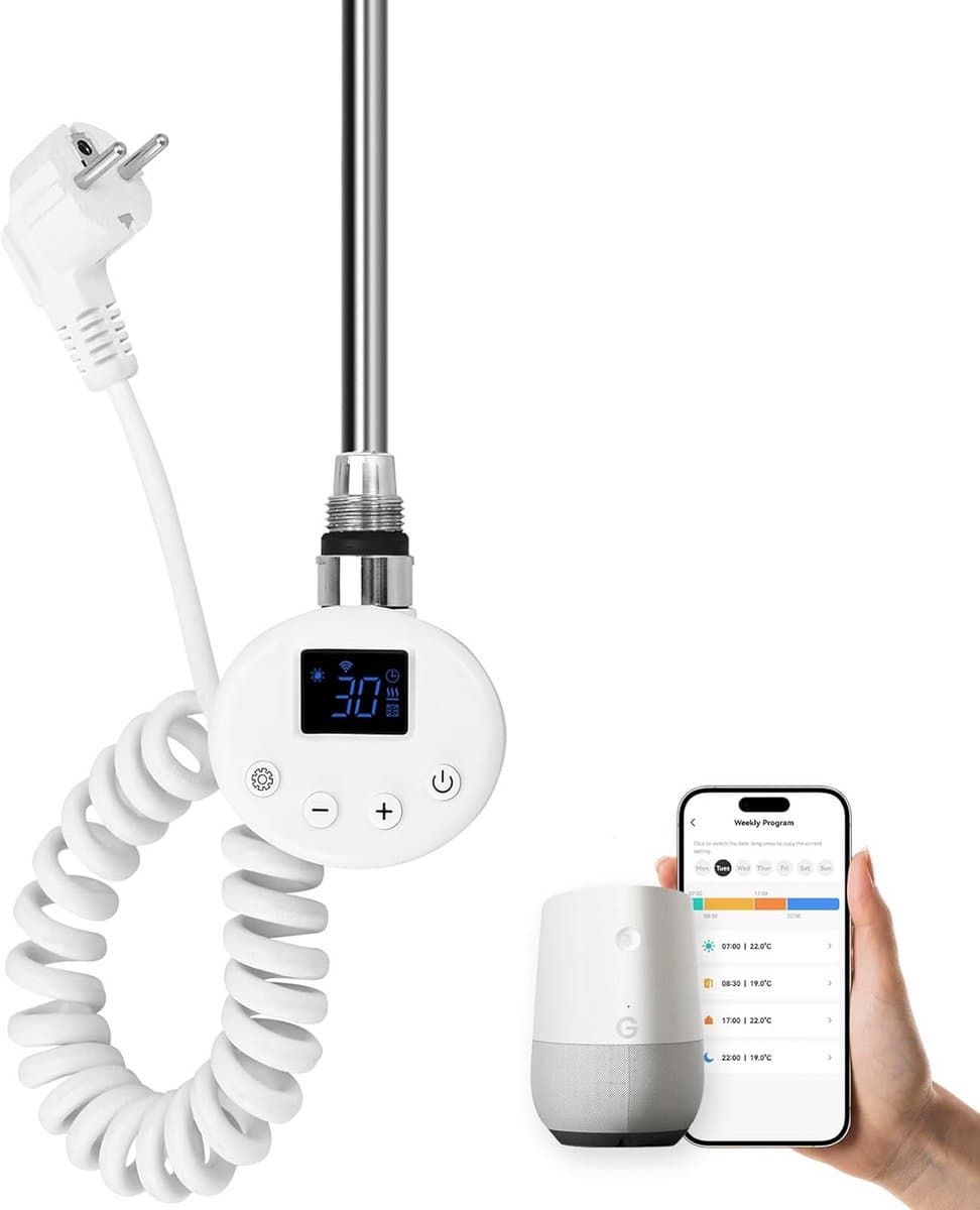 Elektrisch Verwarmingselement met Thermostaat voor Handdoekradiator, 900W, Slimme Wifi Bediening