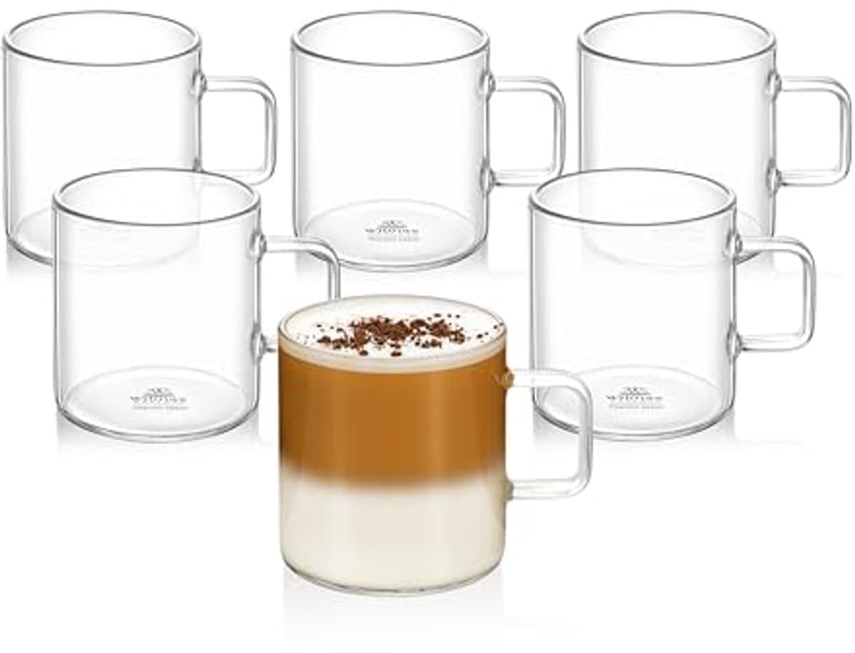 Set van 6 Theeglazen en Koffieglaasjes met Handvat - Dubbelwandige Glazen voor Warme en Koude Dranken - Vaatwasmachinebestendig 200 ml