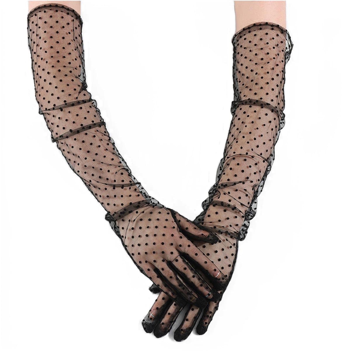 Lange tule handschoenen voor dames, halfdoorzichtige tule bruidshandschoenen, operahandschoenen, zwarte lengte, vintage doorschijnend, theefeest, avondgala, operafeest, tule bruidshandschoenen, zwart