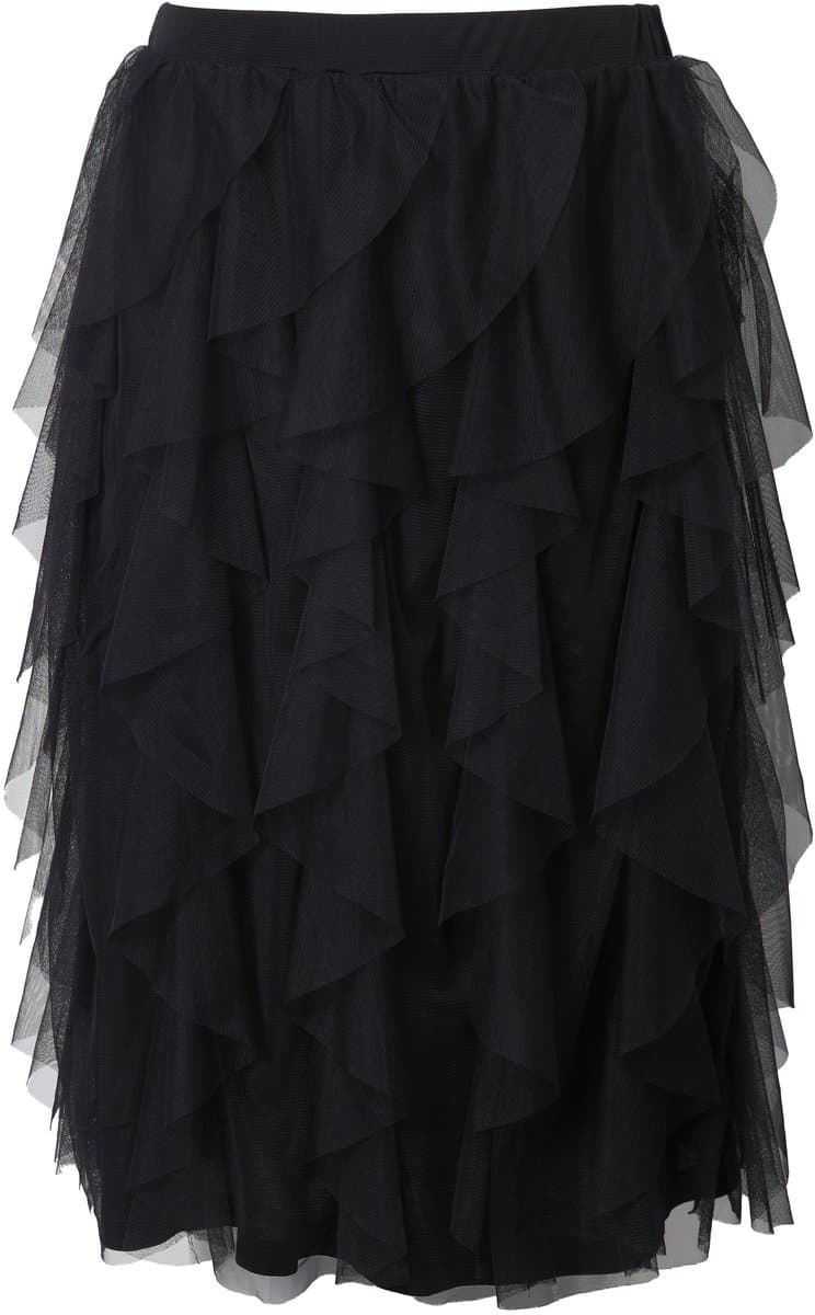Angel of Style - Dames - Mesh rok A-lijn 3D-volants ondoorzichtige voering - Zwart - Maat 50