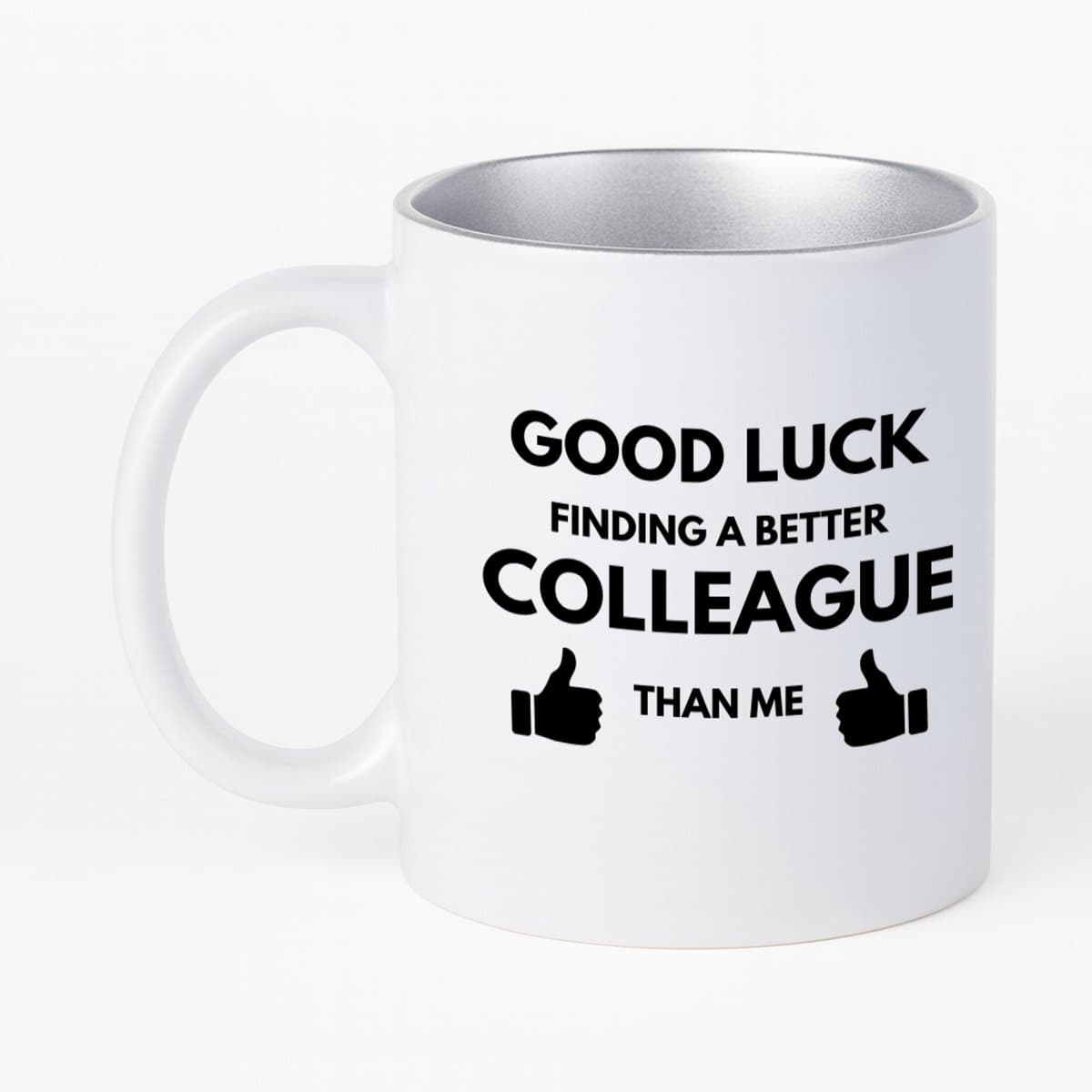 Hacebo® - Good luck finding koffiebeker met zilver kleurige binnenkant - Collega - succes - thee mok - koffie beker - werk - afscheidscadeau - verjaardagscadeau - kado - koffiemok - 330 ML