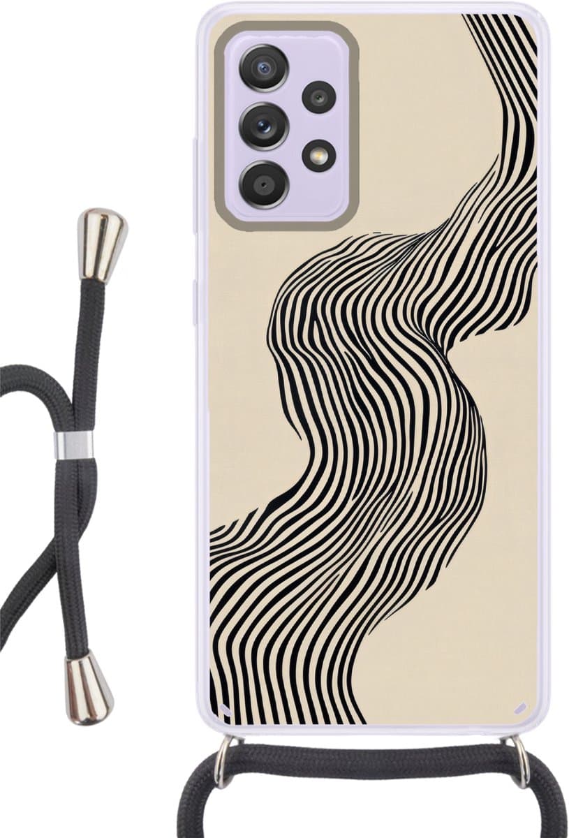Telefoonhoesje Geschikt voor Samsung Galaxy A53 5G - Golvend - Lijnen - Abstract - Silhouet - Siliconen - Crossbody - Backcover met Koord - Telefoonhoesje met koord - Hoesje met touw Telefoonhoesje