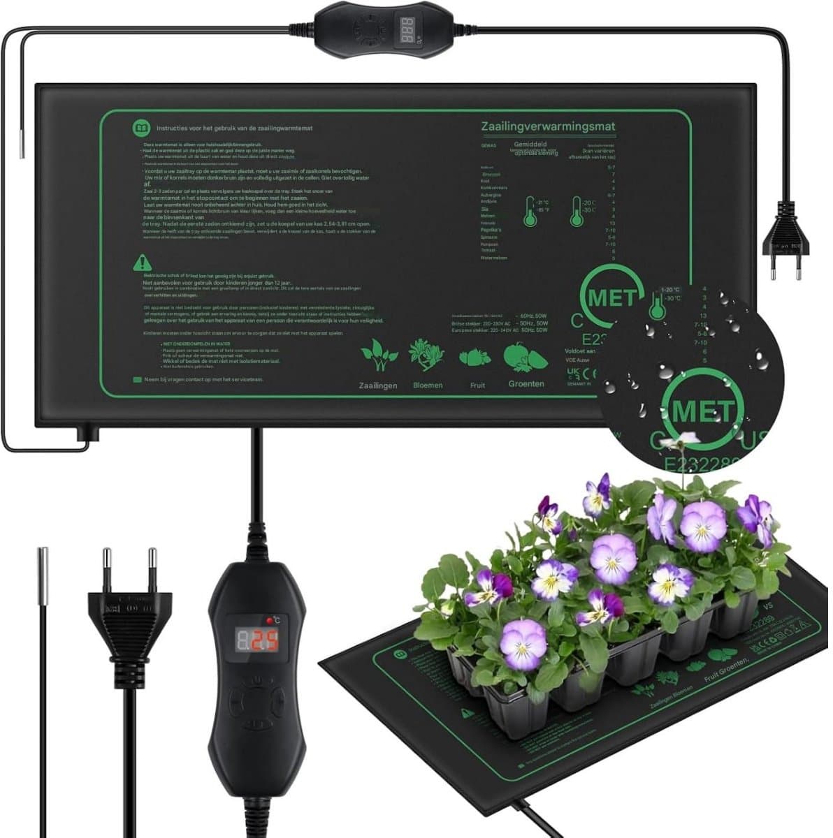 GELLDG Plantenverwarmingsmat - met thermostaat - voor zaadkieming - temperatuur instelbaar - 50W verwarmingsmat - veilig en duurzaam - geschikt voor zaailingen, huisdieren en reptielen
