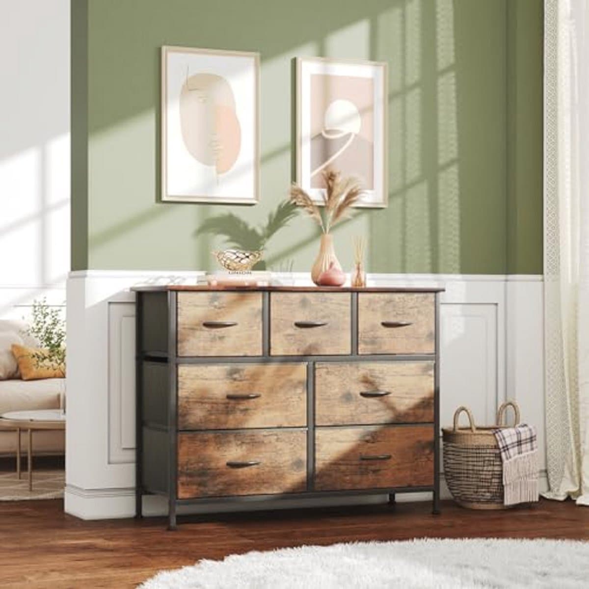 Commode met 7 Lades - Opbergkast in Industriële Stijl met Metalen Frame en Rustiek Bruin
