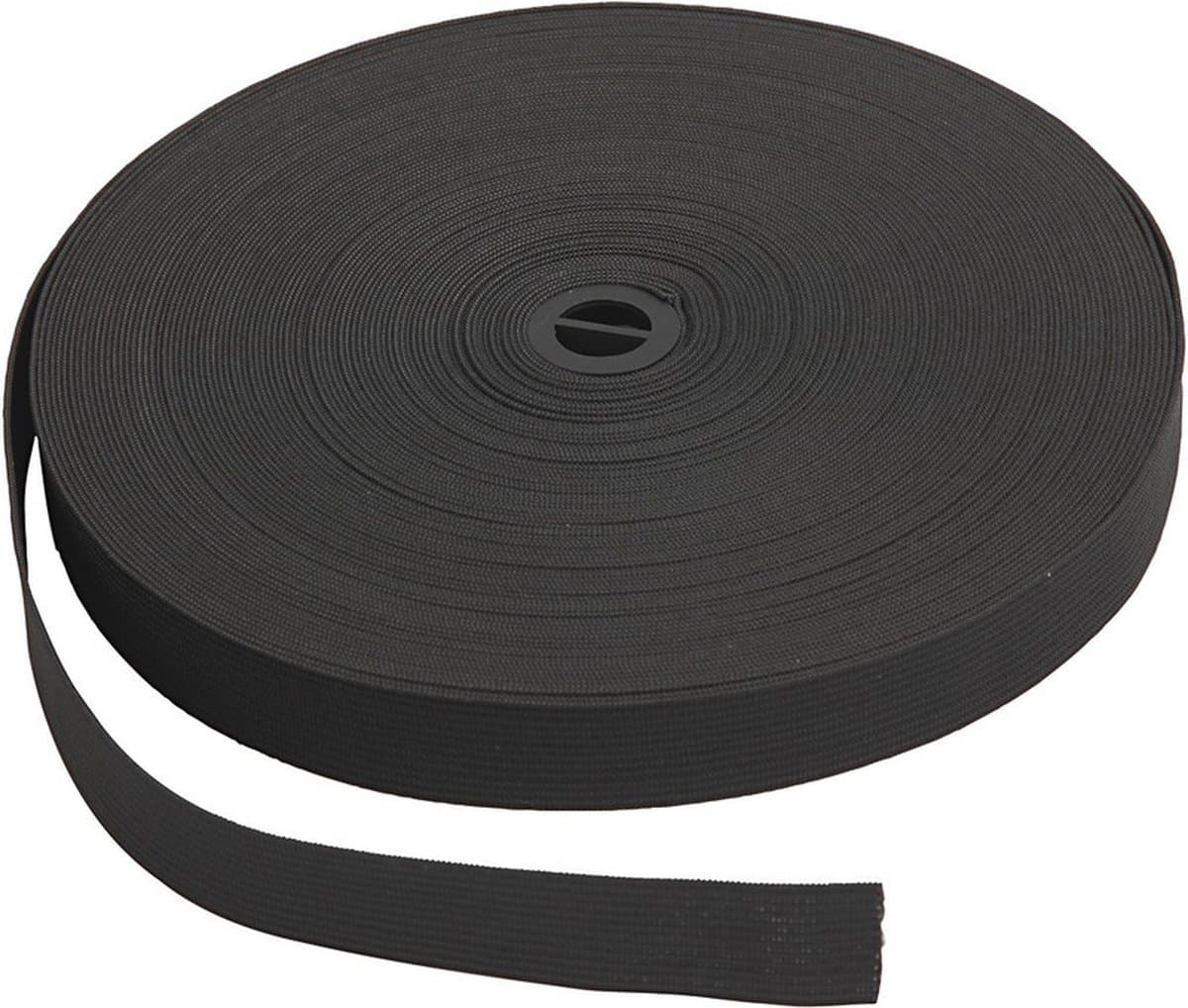 Rayher Elastiek band - 1x rol 25 meter - zwart - 20 mm breed - hobby