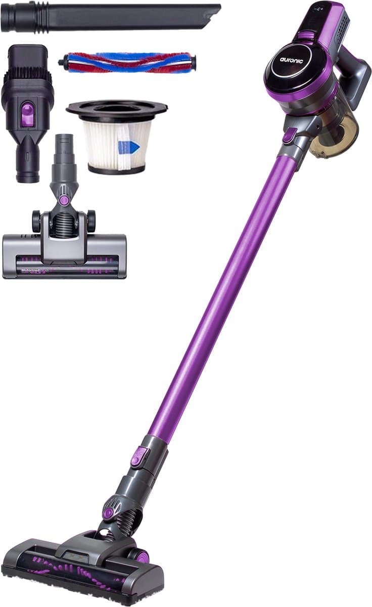 Auronic Steelstofzuiger Draadloos - Zonder Zak - Op Accu - 4-in-1 - 160W - Vacuum Cleaner - Paars/Grijs