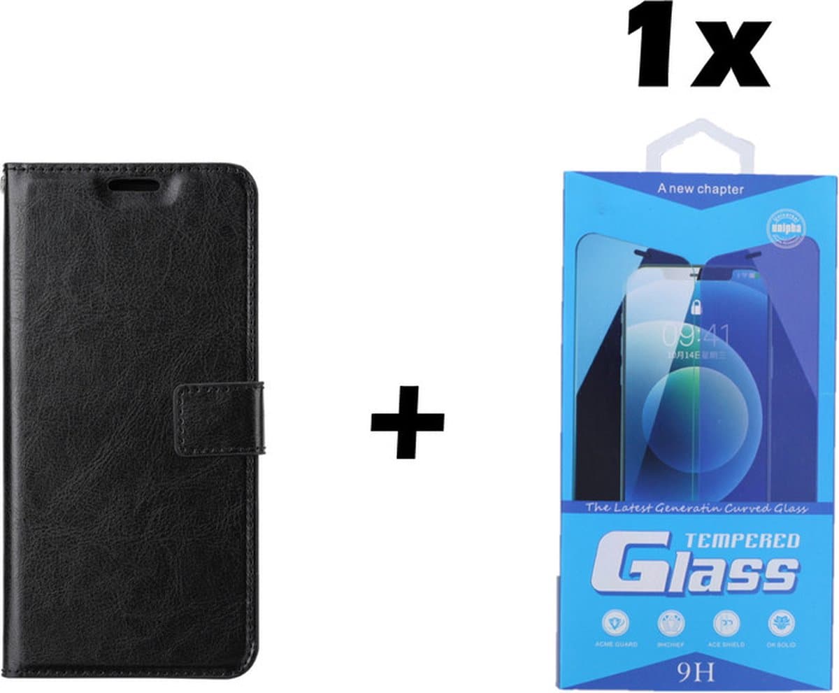 Samsung Galaxy A70 Telefoonhoesje - Bookcase - Ruimte voor 3 pasjes - Kunstleer - met 1x Tempered Screenprotector - SAFRANT1 - Zwart