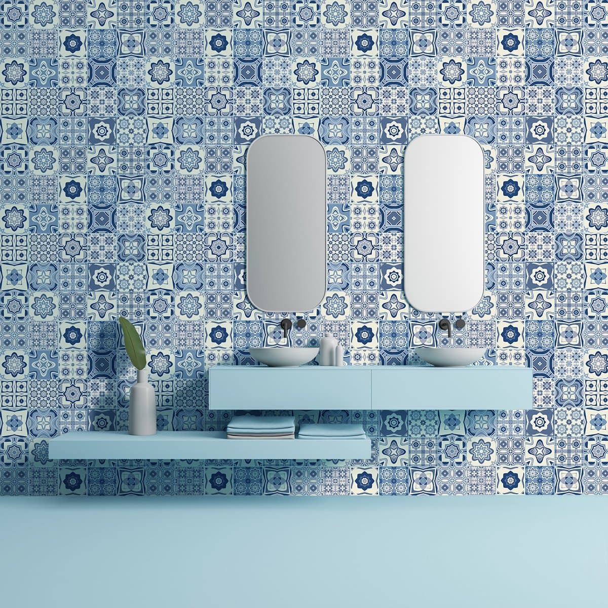 Zelfklevende tegelmuurstickers voor keuken en badkamer - 60 Azulejos Miah tegelstickers - 60 stickers 10x10cm