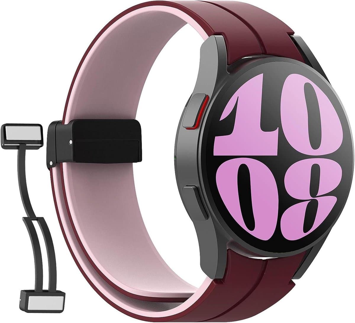 Straps Compatible with Samsung Galaxy Watch 7 FE 6 5 4 - No Gap Magnetic Clasp Silicone Band Burgundy/Pink - 40mm 44mm/43mm 47mm/45mm/42mm 46mm