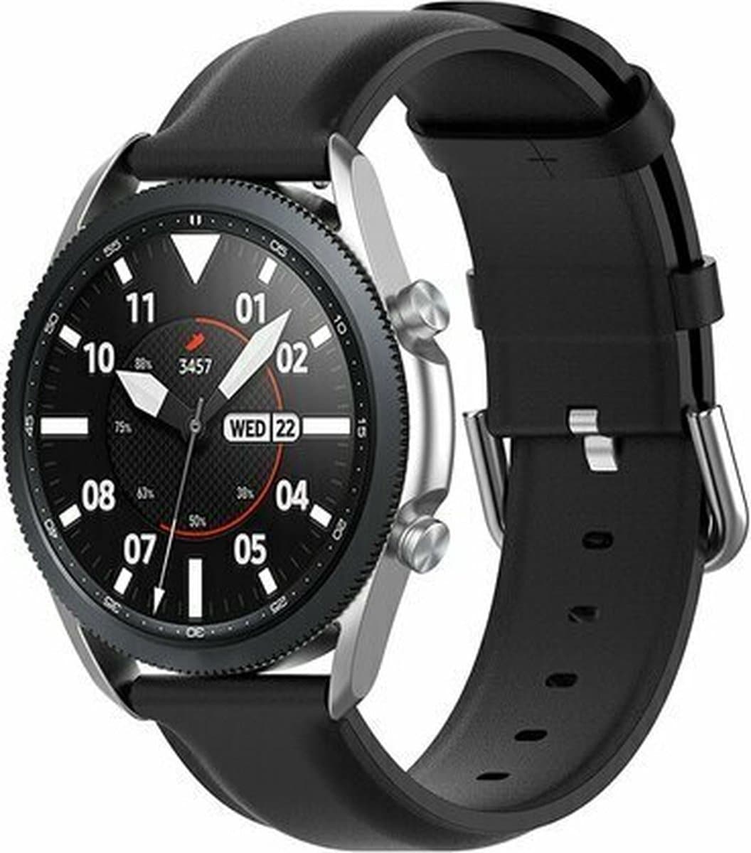 By Qubix - Geschikt voor Garmin bandje - Geschikt voor Garmin Vivoactive 4 / 4L - Classic leren bandje - Zwart - Smartwatch bandje 22mm